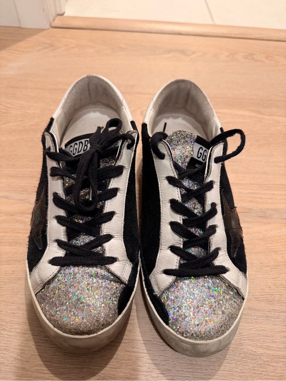 Golden Goose Sneakers with Silver Glitter Toe